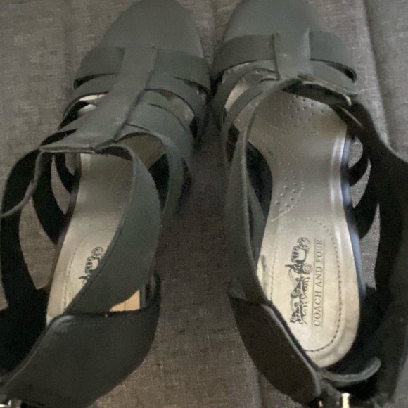 Coach and Four Black Band Open Toe Faux Leather Casual Office Heel Shoe-Sz-7.5 - Picture 7 of 15